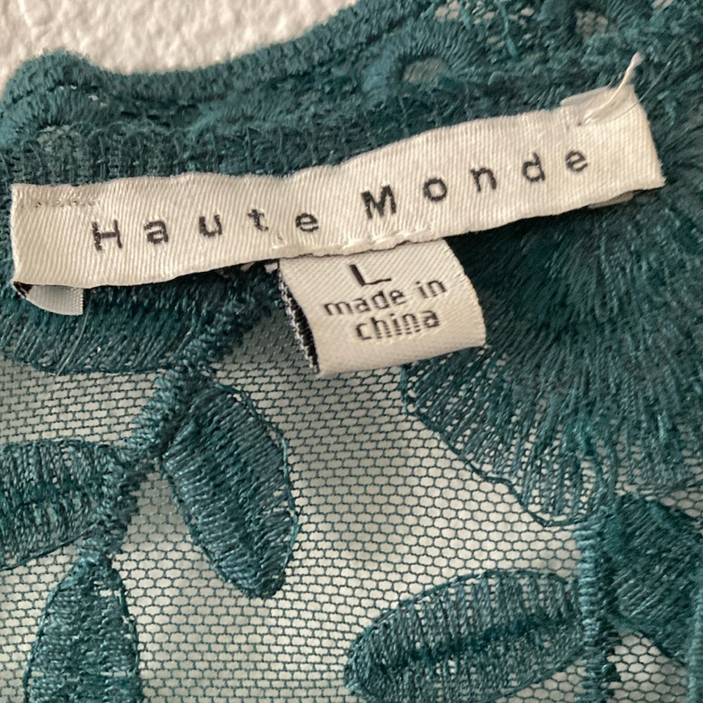 Haute Monde Emerald Green Lace/Embroidered V-Neck Dress - Picture 2 of 5
